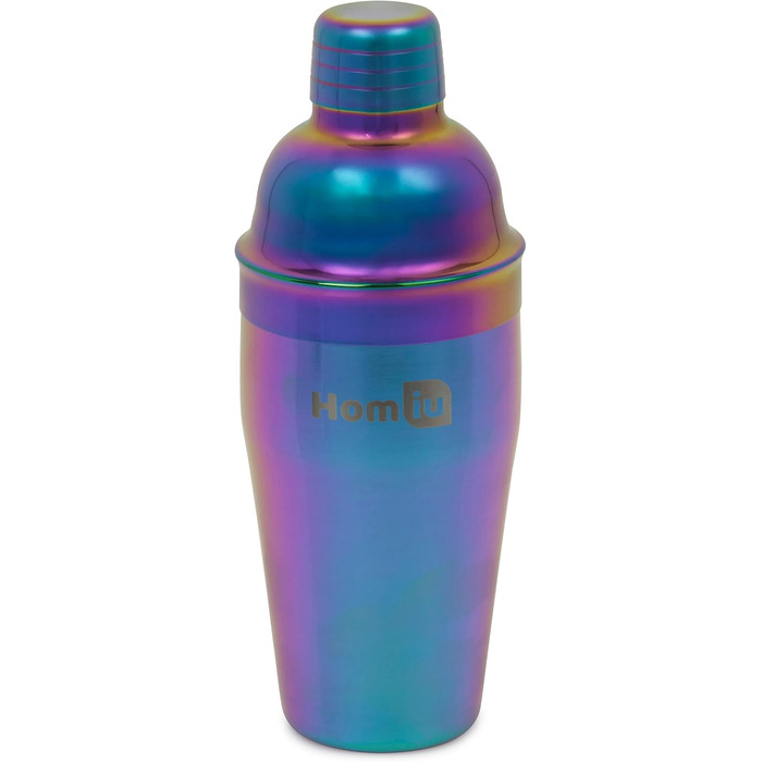 Homiu Stainless Steel Cocktail Shaker Set (550ml) with Rainbow Design, shimmering stainless steel, 5-piece: strainer, 2 jiggers (15/30ml)