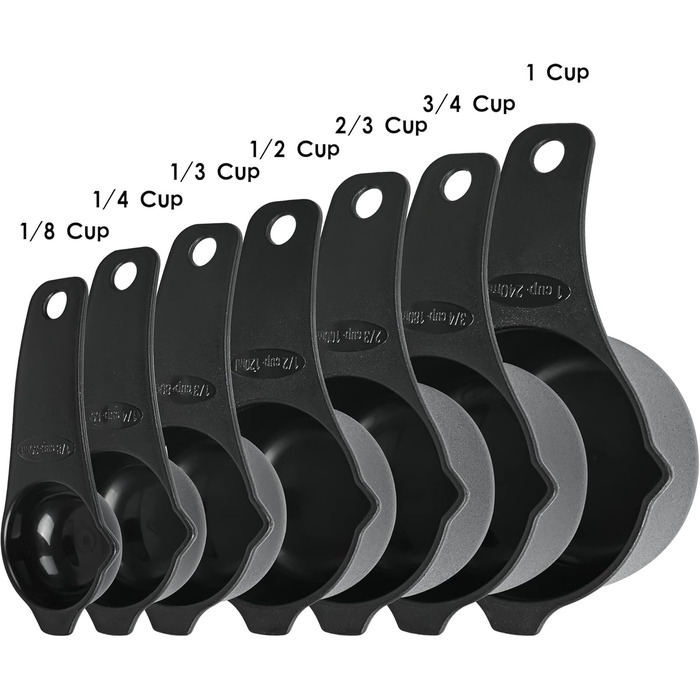 Black Measuring Cup and Spoon Set, 15 Pieces, Plastic, BPA-Free, Stackable, for Baking and Cooking