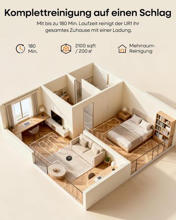 Робот-пилосос з функцією миття 5000Pa, 3-в-1 з часом роботи 180 хв, для тварин, з керуванням через додаток, чорний