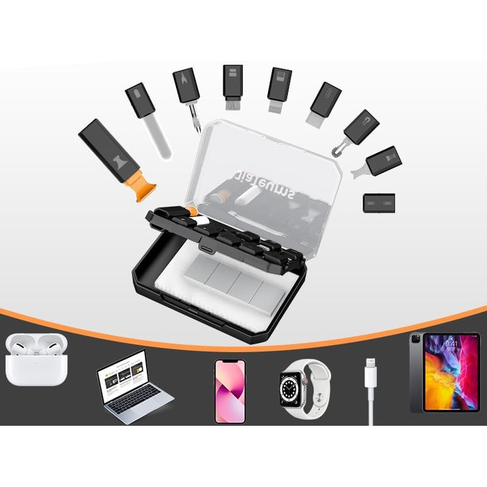 Набір інструментів для ремонту iPhone, Airpod, телефону, ноутбука: USB-C, Lightning, чорний карбон