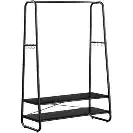 VASAGLE Clothes Rack, Coat Stand, Coat Rack, 2 Shelves, 6 S-Shaped Hooks, Steel Frame, for Bedroom, Hallway, Entrance Area, Cloud White-Matte White RGR112W02 (Ebony Black-Matte Black)