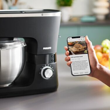 Кухонна машина Philips 7000 Series 5,5 л, 1000 Вт, 8 швидкостей, ProKnead, LED таймер, насадки для замішування та збивання, HR7962/01