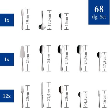 Villeroy & Boch – Oscar Tableware Set, 68 Pieces, 12 People, Dishwasher-Safe, Rustproof, Stainless Steel Cutlery, Dinner Cutlery, Cutlery Set, Knives, Forks, Spoons, Kitchen Cutlery Set, Stainless Steel