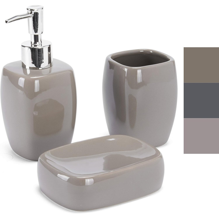 Набір аксесуарів для ванної кімнати MSV Keramik: мильниця, дозатор мила, стакан для зубних щіток, сірий (бежевий)