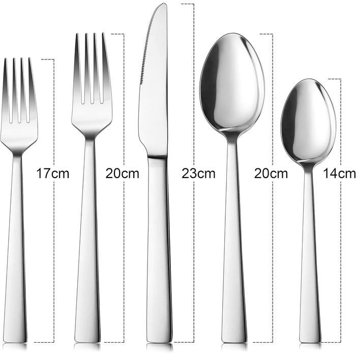 Herogo Cutlery Set 12 People, 60-Piece Stainless Steel Polished Cutlery Set, Silver Table Cutlery with Fork, Spoon, Knife Set for Family/Party/Hotel, Rust-Proof, Dishwasher-Safe