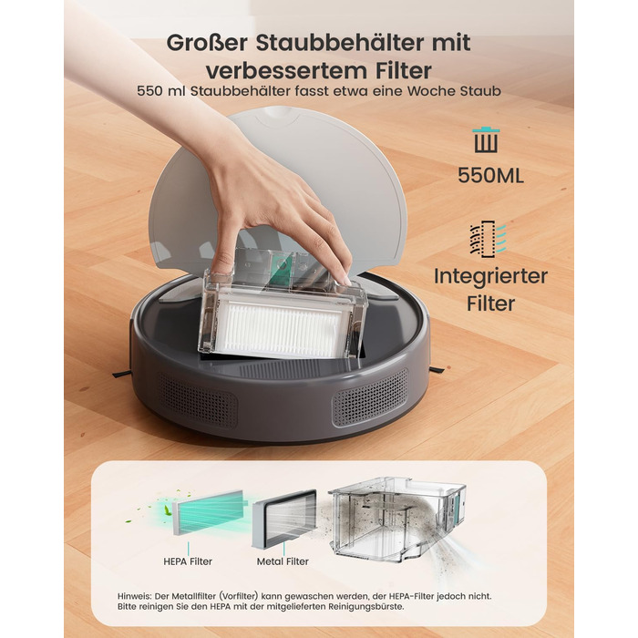 Робот-пилосос LEFANT M310 сірий: потужність 4500Pa, 180 хв роботи, Wi-Fi керування, для тварин та твердих поверхонь