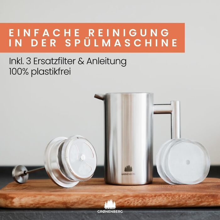 Groenenberg French Press I High-quality French Press Thermos with Keep-Warm Function I Coffee Maker in various sizes from 300ml to 1 Liter, 0.35 Liter
