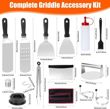 Набір аксесуарів для грилю JUAUO 27TLG: Тепаньякі, прес для бургерів, щипці, сумка, нержавіюча сталь (27 шт.)