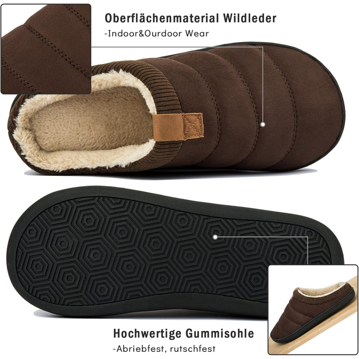 Чоловічі тапочки зимові теплі м'які комфортні з меморі-піною, антиковзні для дому та вулиці (39/40 EU, Кофе)