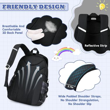 Шкільний рюкзак для дівчаток: велика місткість, стильний дизайн, Kawaii, чорний