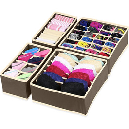 Styleys Set of 4 Foldable Storage Boxes, Drawer Dividers, Odorless Interior Lining, Storage Boxes, Closet Organizer, Under Bed Organizer for Clothes, Shoes, Underwear, Bras (Brown - S1014)