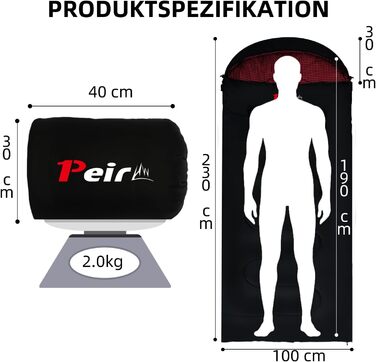 Спальний мішок для дорослих – широка прямокутна модель на 3 сезони з кишенею та сумкою для перенесення, 300 г/м² бавовна, водонепроникний, для кемпінгу, дому та відпочинку на природі, блискавка з правого боку