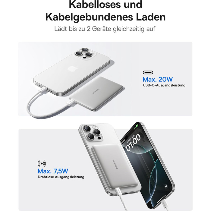 Power Bank Baseus Picogo AM41: Тонкий Magsafe Powerbank, PD 20W, 5000mAh, USB-C, для iPhone 17/16/15/14/13/12 (Titan)