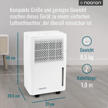 Noaton® DF 4212 - Електричний осушувач повітря 13,2 л/24г, для квартири, підвалу, 45 м²