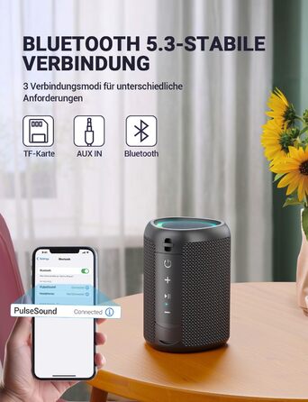 Портативна Bluetooth колонка UOHHBOE з RGB підсвічуванням, 15W, TWS, водонепроникна IPX5, AUX, TF картка, 15 годин роботи