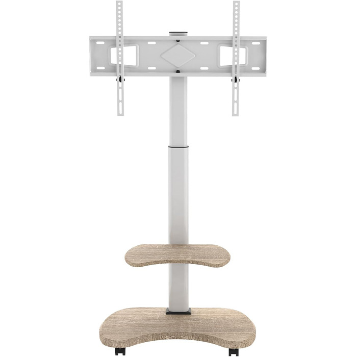 Підставка для телевізора Stellar на коліщатках з полицею, біла. Регульована висота, поворотна. Для телевізорів 32-70 дюймів, до 45 кг, VESA до 600x400