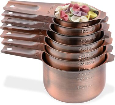 Smithcraft Copper Measuring Cup Set, 7 Piece, Metric and US Stainless Steel Measuring Cups for Kitchen & Baking, Metal Measuring Cups for Dry and Liquid Ingredients, Nesting