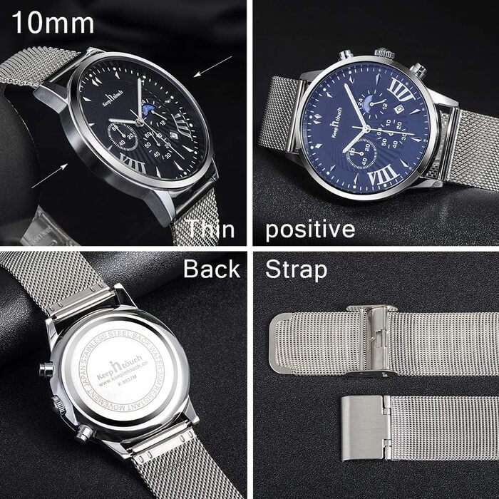 Чоловічий годинник Mode Herren Uhren - водонепроникний аналоговий кварцовий годинник зі сталевим браслетом Mesh. Срібно-чорний колір.