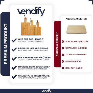 Набір обробних дощок vendify 3 шт. з бамбука, антибактеріальні кухонні дошки для нарізання, різних розмірів