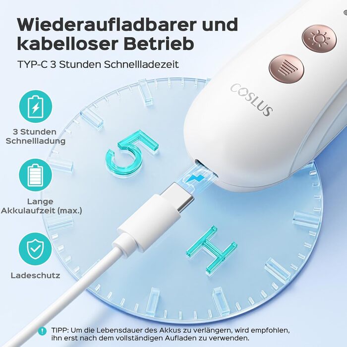 COSLUS C43 Професійний електричний набір для манікюру та педикюру: для догляду за нігтями рук та ніг, видалення кутикули, 5 швидкостей, білий