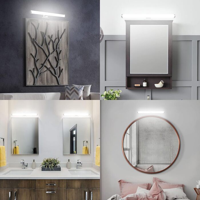 Azhien LED Mirror Light Bathroom 10W 820LM Neutral White 4000K, Slim 14mm Width 3in1 Mounting IP44 230V Wall Light Mirror Lamp 600mm, Flicker-Free Bathroom Cabinet Mirror Lights (40cm)