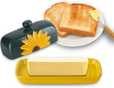 Farmhouse Ceramic Butter Dish with Lid, Large Sunflower Butter Dish