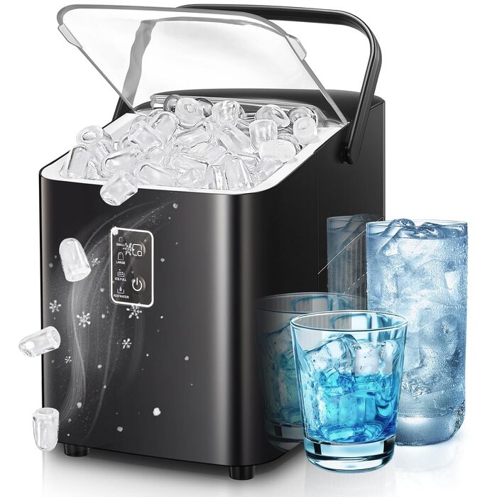 FOHERE Ice Maker - Fast Ice in 5 Minutes, 14kg/24h Capacity, Self-Cleaning, 2 Sizes, Portable for Kitchen, Office, Bar & Party (Black)