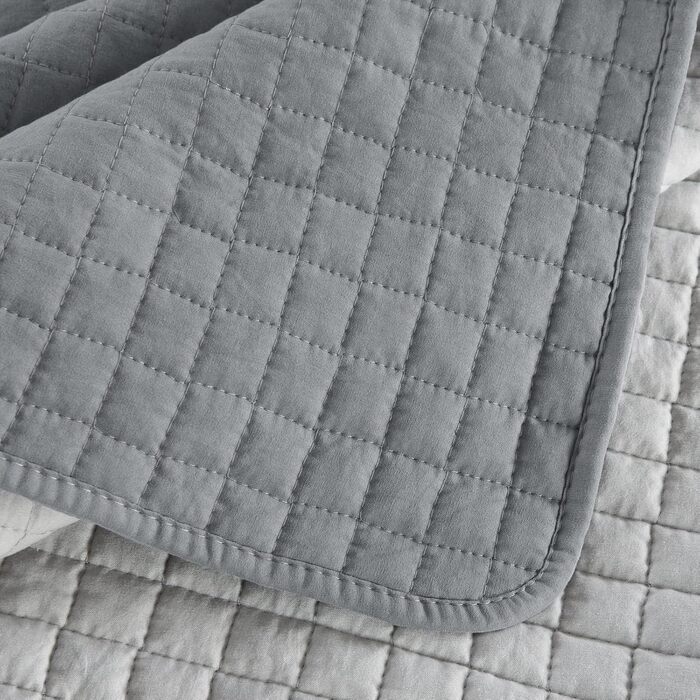 WOLTU Плед-плед для ліжка 170x210 см, стеганий плед з ефектом 2-в-1, Patchwork, перевернутий дизайн, в клітинку, сірий+світло-сірий, для двоспального ліжка