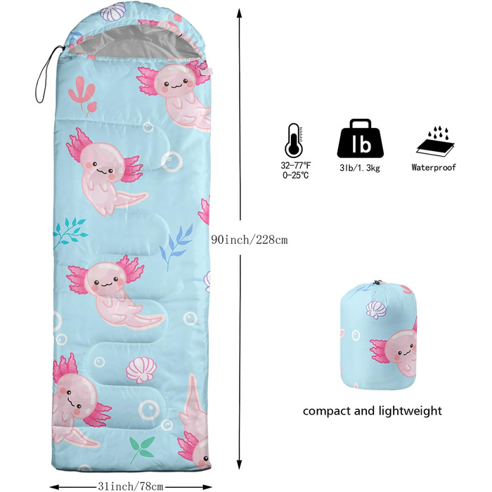 Спальні мішки QOOMO для кемпінгу, 3 сезони, для дорослих та дітей, легкі, водонепроникні, для подорожей та відпочинку на природі