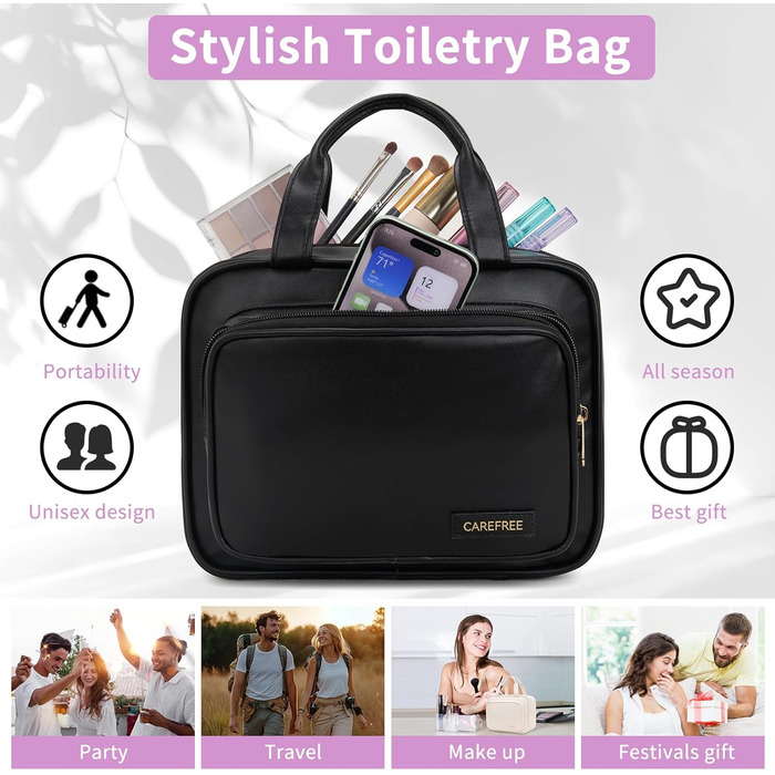 Жіноча/Чоловіча Туалетна Сумка для Подорожей з Металевим Гачком, PU-Шкіра, Велика Ємність, з Прозорим Вікном, Бежева