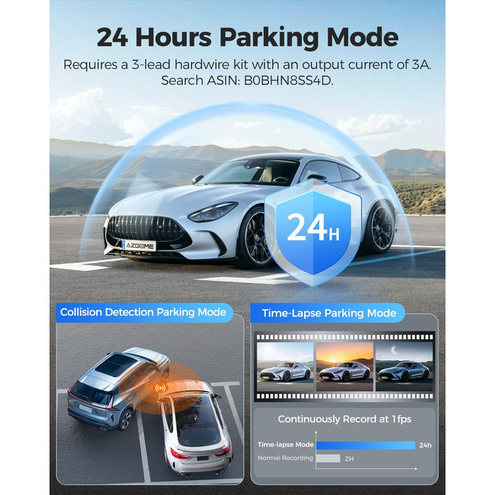 Dashcam AZDOME PG17 4K: Дзеркало заднього виду з відеозаписом, WiFi, GPS, нічне бачення, голосове керування, 64GB карта в комплекті