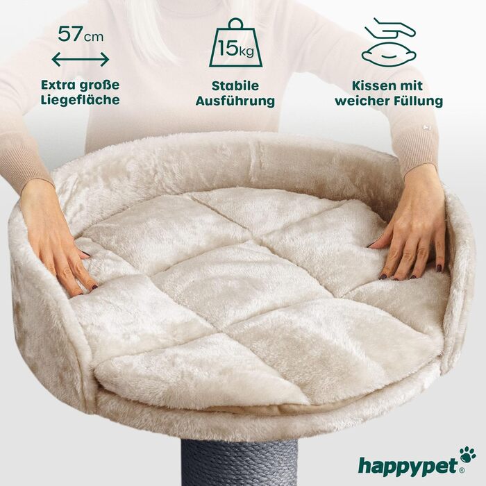 HAPPYPET Преміум Дряпак для котів 'Купер' – 150 см, великий, з натурального сизалю, для Мейн-куна, товщина стовпів 20 см (капучино)