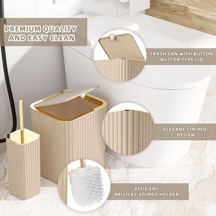 Набір аксесуарів для ванної кімнати – 10-ти частинний зелений набір, WC-щітка, смітник, рушник для ванни, шторка для душу, килимок для ванни (зелений, золото, бежевий)