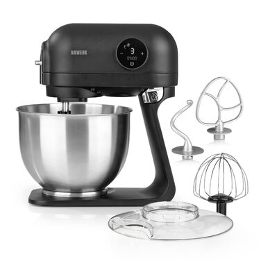 Кухонна машина Midnight Edition, планетарний міксер 1200 Вт, чаша 5 л з нержавіючої сталі, цифровий дисплей, набір насадок (вінчик, гак, міксер) та захисний кожух
