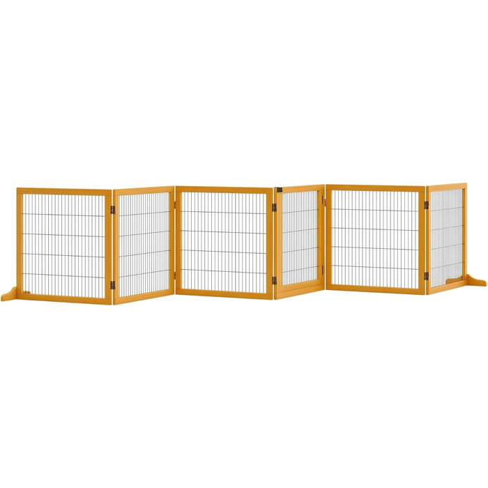 Захисне ґратка для собак PawHut - регульоване, самостійне, дерев'яне, 6 панелей, жовте. Захист від сходів, дверей, проходу. Розміри: 70H x 432B см