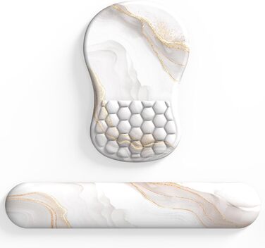 Підставка для зап'ястя Eulps, ергономічна подушка для клавіатури з Memory Foam та підставка для миші, комплект, з антиковзною основою з PU, для полегшення болю при роботі за комп'ютером (білий мармур)