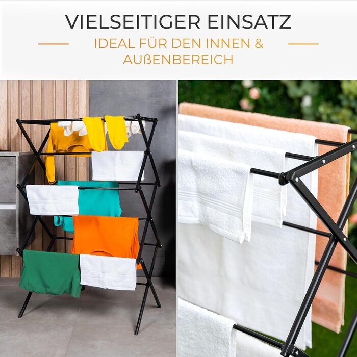 Складана сушилка для білизни - компактна, 6 ярусів, 11 стрижнів, чорна. Підходить для ванної, балкону, дверей та душу.