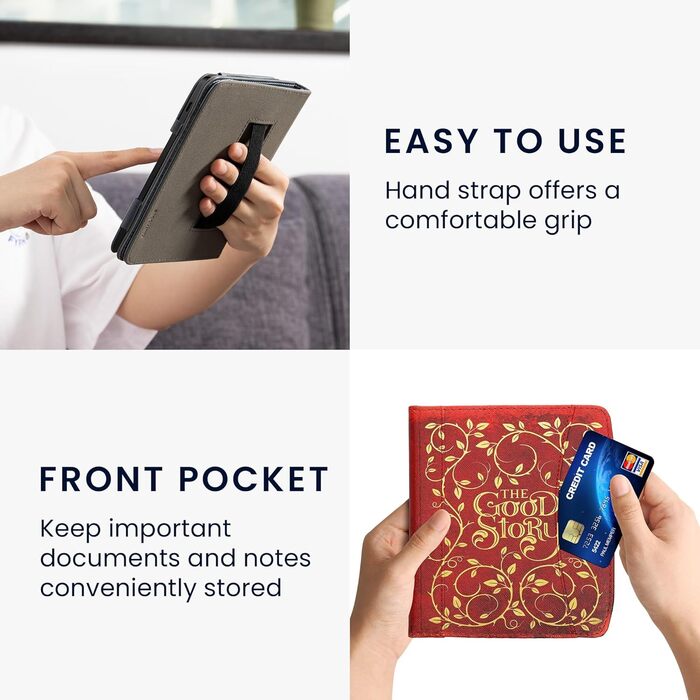 Чохол-книжка kwmobile для Pocketbook Era/Era Color з кишенею та лямкою - зображення читаючої жінки, чорно-бежевий