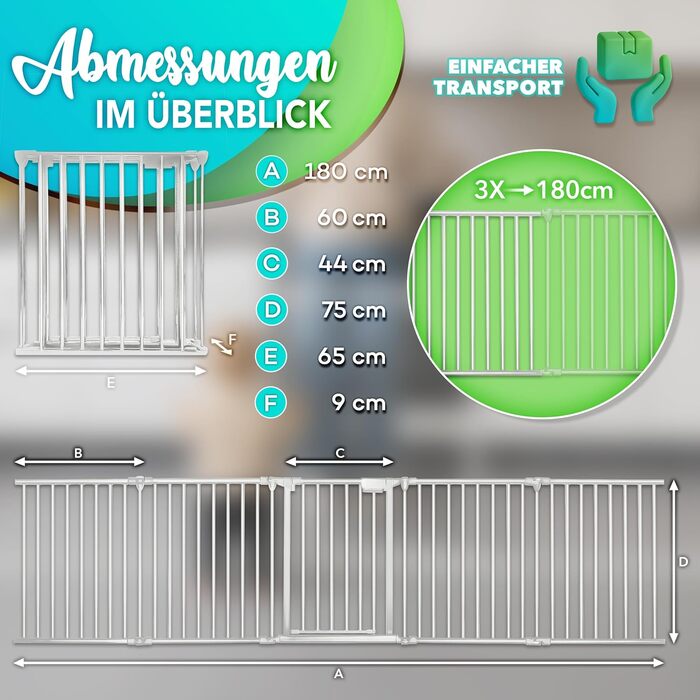 Сітка захисту від каміну KIDUKU® з дверцятами, металева | Розділова сітка для каміну, складна | Конфігураційна сітка, 10 елементів (180 см, сіра)