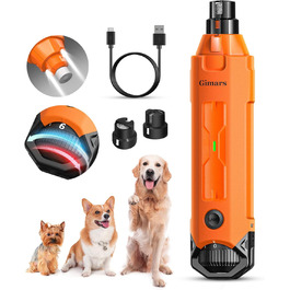 Шліфувальник для собак Gimars 6-ступінчатий з LED-підсвіткою, 12000RPM, тихий, USB, для великих, середніх та малих собак та котів, помаранчевий/червоний (Sunset Chevron)