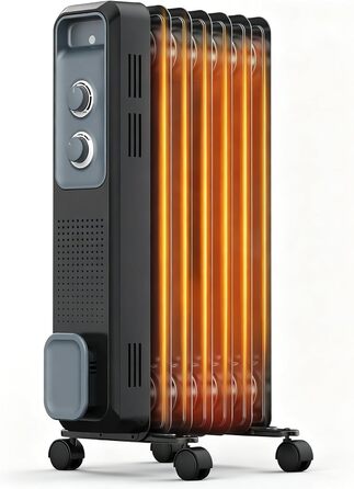 Масляний радіатор COWSAR з економним споживанням енергії, швидким нагрівом, 3 режими, захист від перекидання та перегріву, 1200W, для вітальні та спальні, чорний