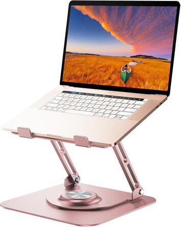 Adjustable Laptop Stand for Desk - 360° Rotating Base, Foldable & Portable - Fits 10-17 inch Laptops (Rose Gold)