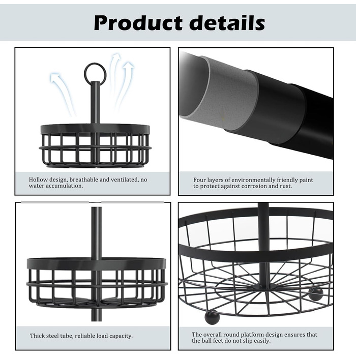 Багатоярусна металева підставка для фруктів та овочів MaxEarn - 3 яруси, велика місткість, з дерев'яними ручками