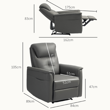 HOMCOM Recliner Chair, TV Chair with Reclining Function, Pocket Spring, Upholstered TV Chair with Footrest, Side Pocket, for Living Room, Bedroom, Light Grey | Aosom