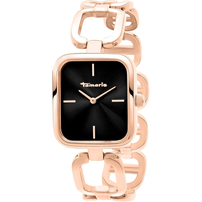 Жіночий годинник Tamaris – стильні годинники з браслетом для жінок (рожеве золото/чорний, квадратний корпус/браслет)