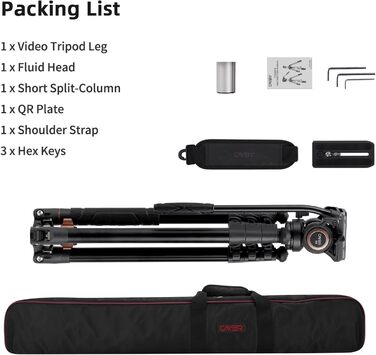 Штатив відео Cayer FP2450 з плинною головкою, 75 дюймів, алюміній, 4 секції, компактний, перетворюється на монопод, для DSLR, до 6 кг