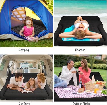 Надувний матрац для авто Vinteky з електричним насосом, 180x145 см, чорний (для кемпінгу, подорожей, SUV, універсальний)