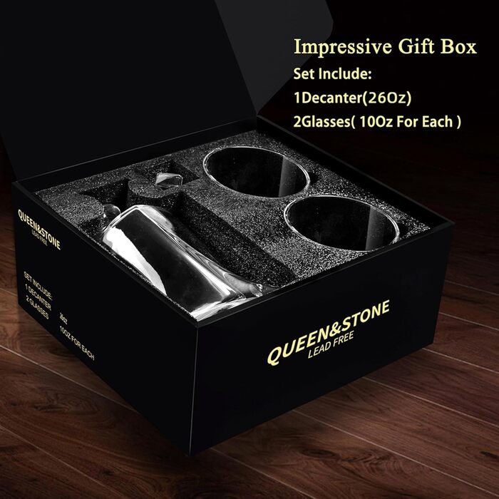 Набір для віскі та лікеру в подарунковій коробці: декантирувальник, 2 келихи, 750 мл. Ідеальний подарунок для чоловіків та жінок