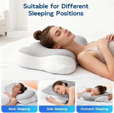 Подушка Ecliptron з піною з пам'яті: ергономічна подушка для шиї, дихаюча, знімний чохол, для тих, хто спить на боці, спині та животі (сіра)