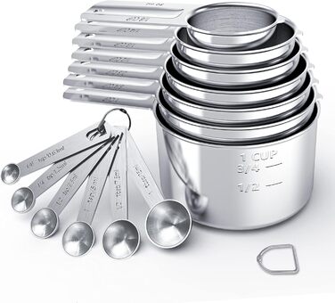 TILUCK Stainless Steel Measuring Cup and Spoon Set, Cups and Spoons, Kitchen Utensils for Cooking and Baking (XX-Large)